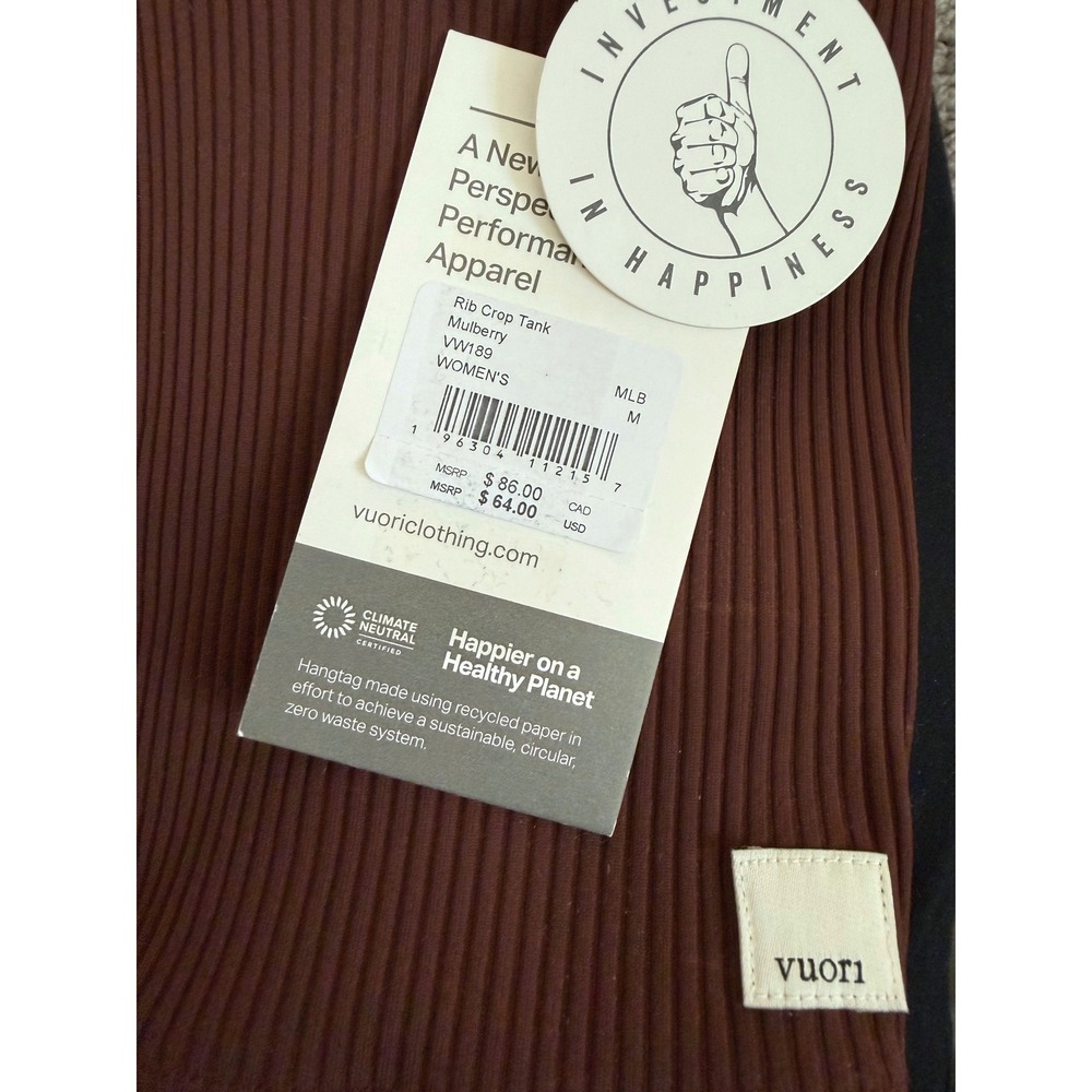 Vuori Rib Crop Tank Mulberry Brown Strappy Back Shelf Bra VW189 Womens M NWT - Picture 4 of 11
